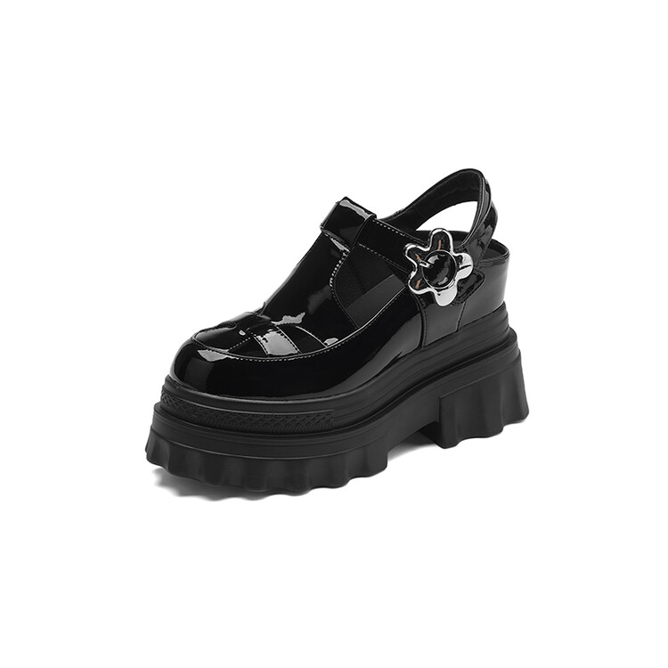 Women's Patent Leather Platform Sandals with Hidden Wedge Heel - Image 4