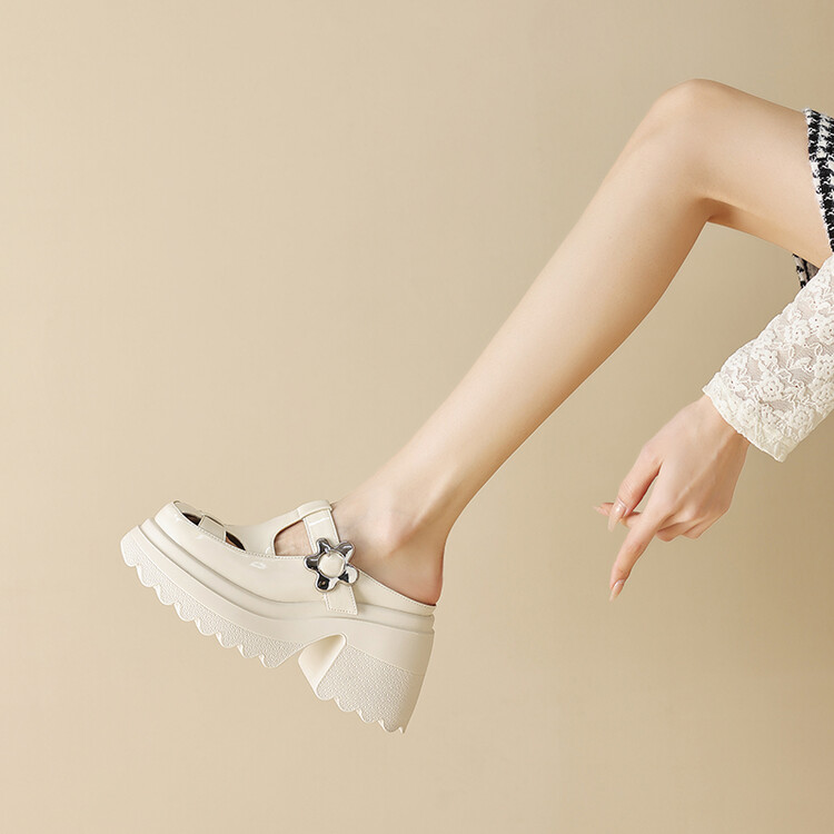 Women's Patent Leather Platform Sandals with Chunky High Heel - Image 2