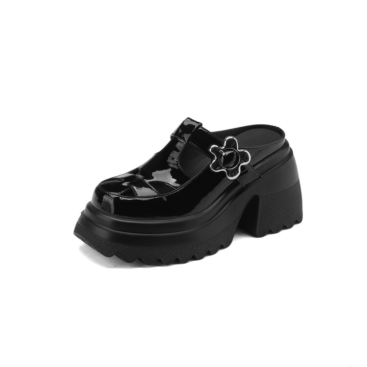 Women's Patent Leather Platform Sandals with Chunky High Heel - Image 5