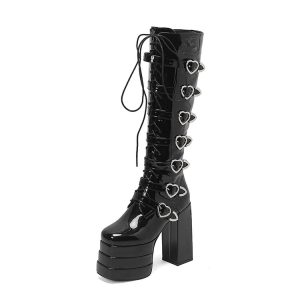 Women's High Shaft Square Toe Chunky Heel Fashion Boots - Style q.html