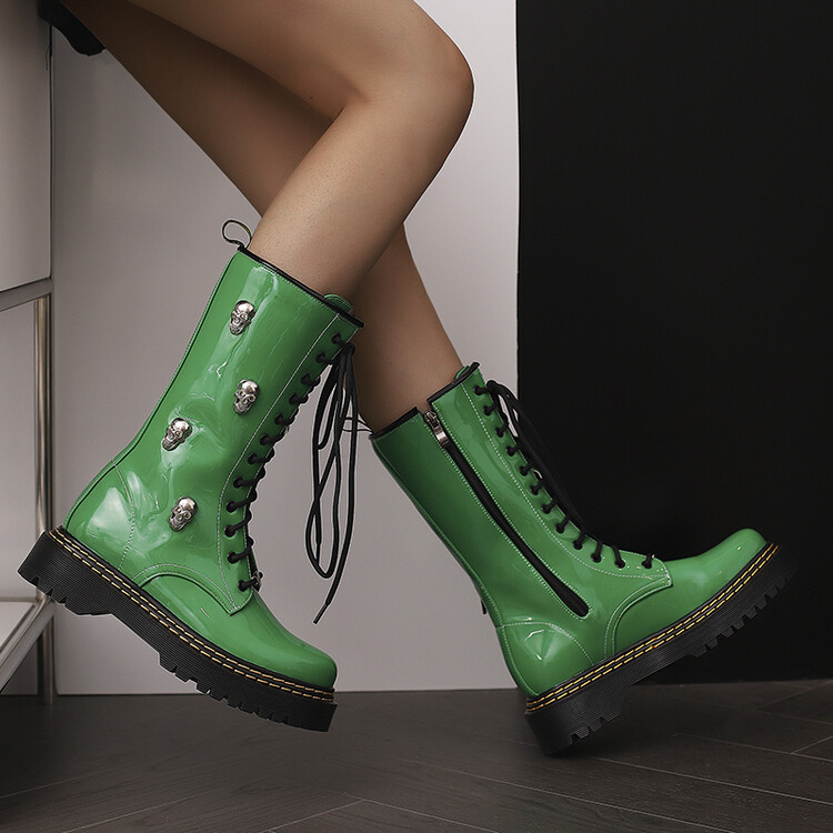 Women's Fashion Mid-Calf Boots with Lace-Up Front and Sequin Accents - Image 3