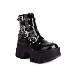 Women's High Heel Mid Calf Fashion Boots with Metal Decoration