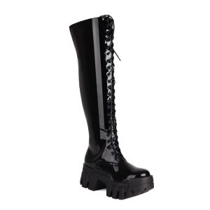 Women's Over-the-Knee Platform High Heel Fashion Boots with Lace-Up Front