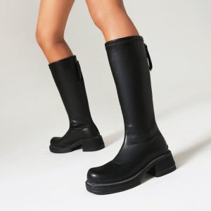 Women's High Heel High Shaft Fashion Boots with Chunky Heel and Platform