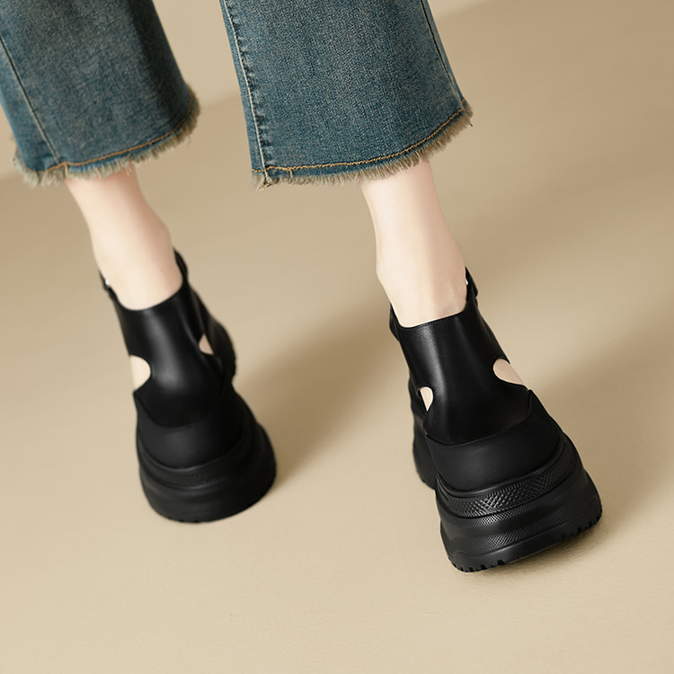Women's Platform Wedge Sandals - Black and White Leather, Super High Heel, Spring 2025 - Image 2