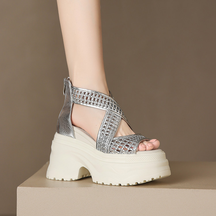 Women's Sweet Platform High Heel Open Toe Sandals with Pearl Detail - Image 3