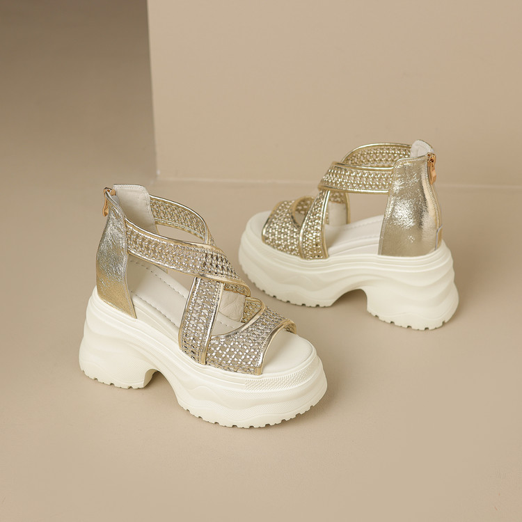 Women's Sweet Platform High Heel Open Toe Sandals with Pearl Detail - Image 4