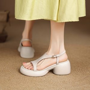 Minimalist Open Toe Mid Heel Chunky Sandals