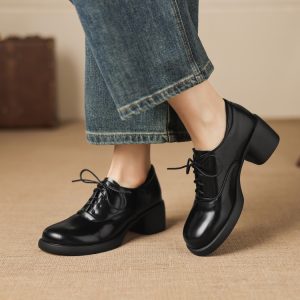 Women's Japanese Style Loafer Flats with Bow - Brown or Black