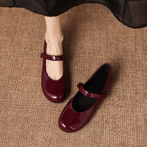 Korean Style Women's Flat Shoes - Microfiber Upper, Round Toe, Slip-On, Red or Black