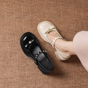 Minimalist Chunky Heel Round Toe Women's Shoes - PU Upper Rubber Sole