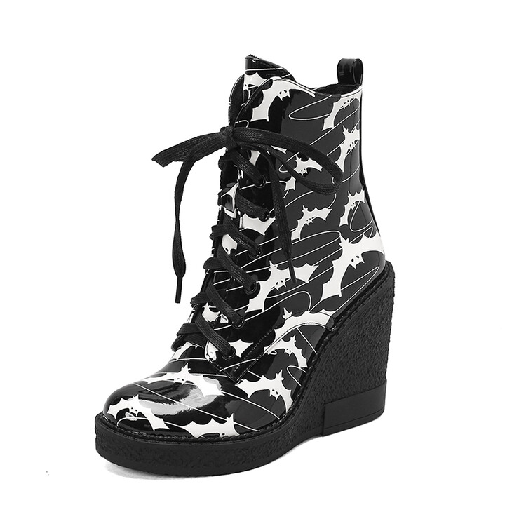 womens-black-pu-platform-fashion-boots-with-floral-and-figure-pattern-lace-up